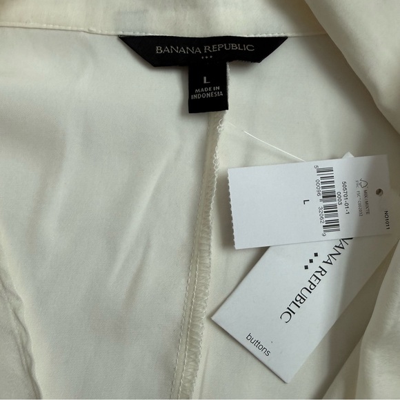 Banana Republic Ivory Tie Neck Blouse Silk Blend Long Sleeve Top Size L NWT - Picture 3 of 3